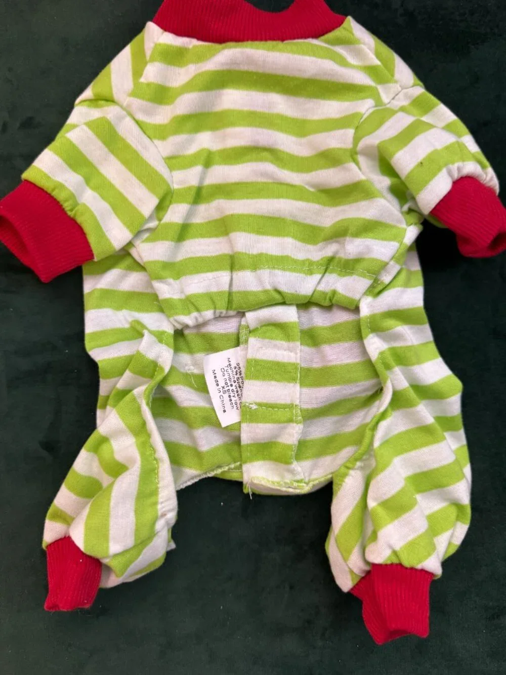 Adorable Green and White Striped XS Xmas Penguin Dog Pajama Onesie